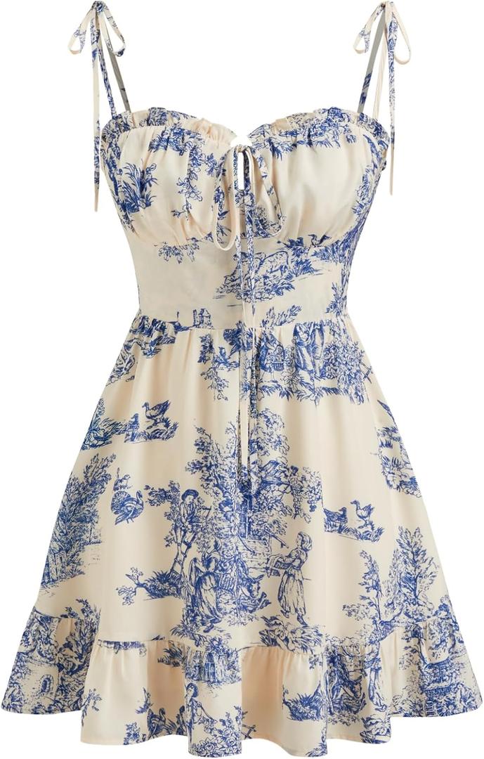 CIDER Floral Dress for Women Summer Mini Sundresses Spaghetti Strap Cute Vacation Dresses Boho Casual Outfits, Small