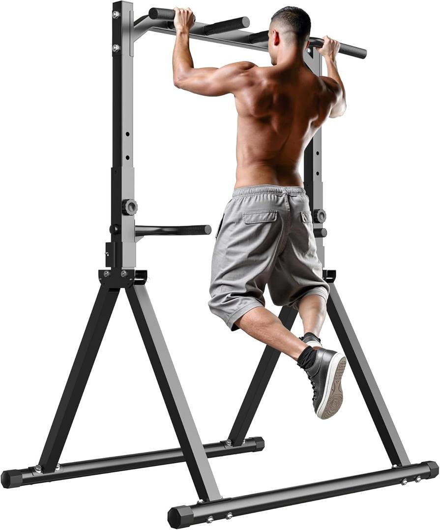 Pull Up Station Pull Up Bar for Home Gym Equipment Dip Station Power Tower Strength Training Fitness Equipment (BLACK - Foldable)