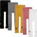 5 Pack Toddler Girls Cotton Cable Knit Leggings Classic Solid Footless Tights Ankle Length Pants for Kids