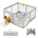 Foldable Baby Playpen, 1-Minute Setup, Lightweight Portable Playpen with Carry Bag, 50"x50" Indoor Outdoor Safty Play Yard for Babies & Toddlers, Beige