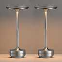 2 Pack Cordless Table Lamp Rechargeable, Outdoor Portable 5000mAh Battery Table Light, 3 Color Stepless Dimming LED Table Light with Memory Function, for Camping/Restaurant/Patio/Dinner/Bar (Silver)
