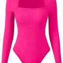 OQQ Women's Bodysuits Sexy Ribbed Square Neck Long Sleeve Tummy Control Casual Fall Bodysuits, Small