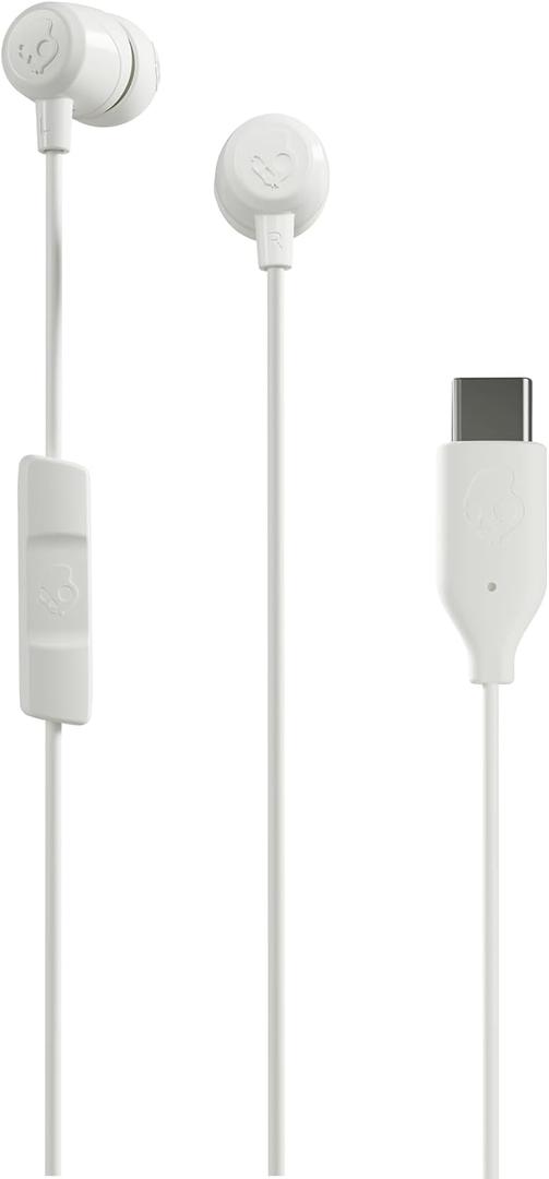 Skullcandy Jib USB-C Wired Earbuds with Noise Isolating Fit, in-Line Microphone Call and Track Control for iPhone Android, Ear Gel Sizes Included for Custom Fit - Bone (White)