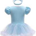 BanKids Baby Girls Princess Elsa Costume for Infant Romper Onesie Babysuit Birthday Christmas Halloween with Headband 12-18Months(E23-95)