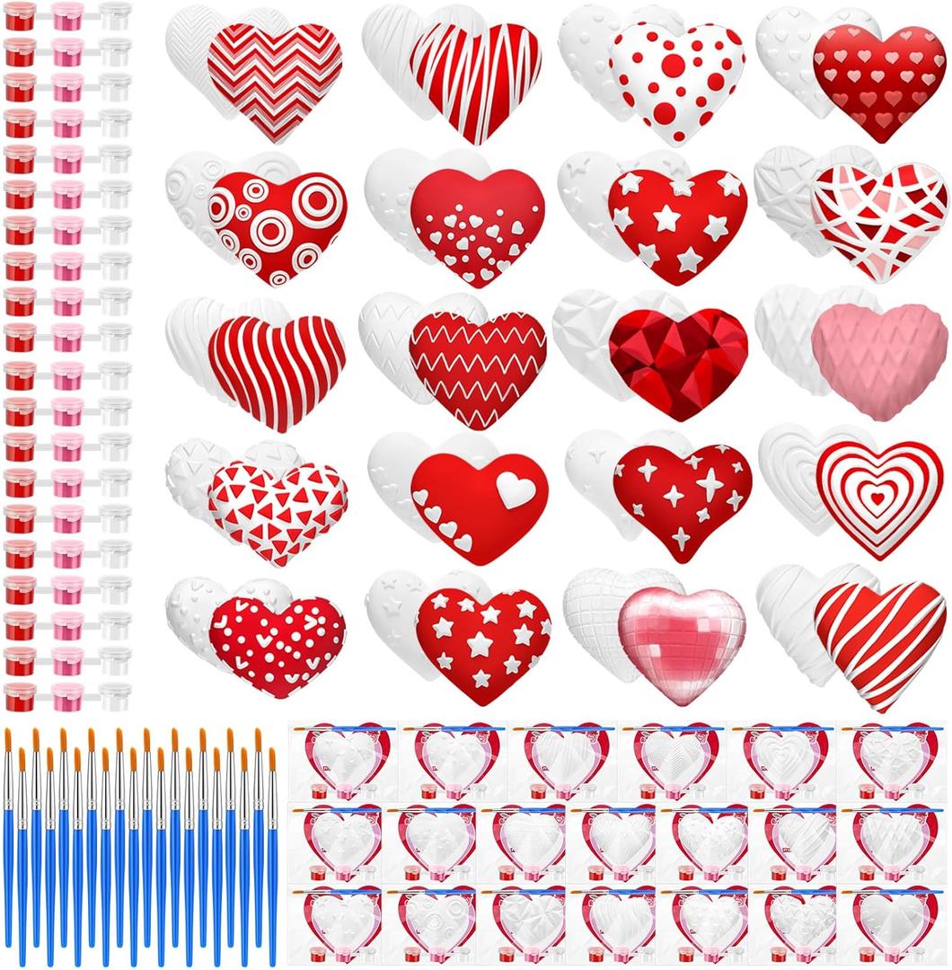 JellyArch 20 Sets Valentine's Day Heart Ceramics to Paint Kit Ready to Paint Your Own Heart Shape Coloring Crafts DIY Unpainted Ceramics Paintable Statues Crafts for Adult