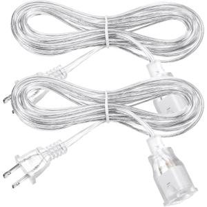 2 Pack Extension Cord 10 Feet UL-Certified Extension Cord Indoor Thin 2 Prong Extension Cord Male to Female Power Cable for Light Fixtures(Clear)
