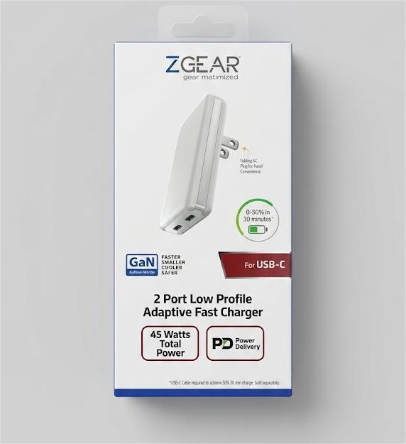 ZGEAR 2 Port Low Profile Adapter Fast Charger