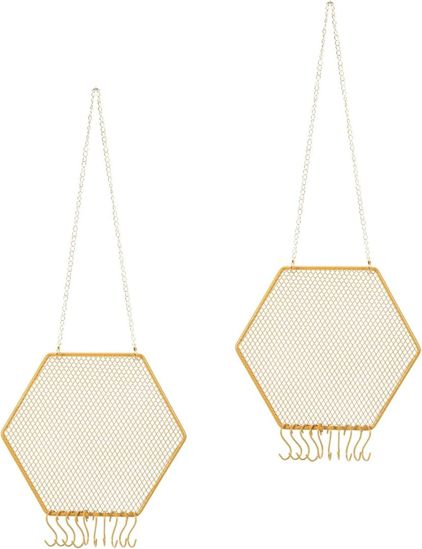 PATIKIL 2 Set Earring Holder Organizer Wall, Necklace Holder Hanging Earring Organizer Jewelry Organizer Wall with 20 Hooks for Earring Necklace Jewelry Wall Home Decoration, Hexagons
