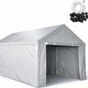 10 x 20 ft Carport Canopy Replacement Cover+Sidewall, Heavy Duty Waterproof&UV Protected Garage Tent Shelter Tarp, Tear-Resistant Car Shed Tarpaulin Cover with Ball Bungees (Frame Not Included) Grey, 10X20 Top Cover+ Sidewall