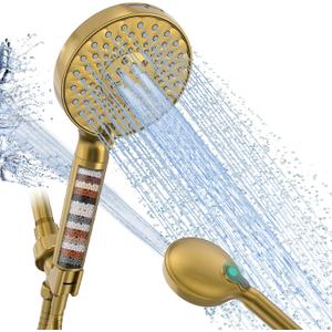 SR SUN RISE Filtered Shower Head with Handheld High Pressure 9 Spray Mode Showerhead Detachable Shower Head Water Softener Filters Beads for Hard Water Remove Chlorine 1 Filter Brushed Gold