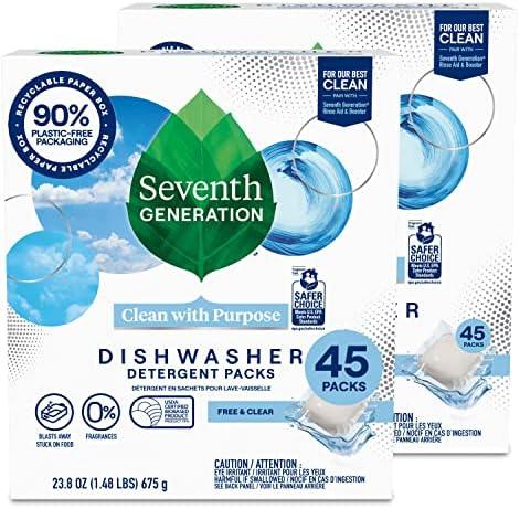 Seventh Generation Dishwasher Detergent Packs Free & Clear Pack of 2 for sparkling dishes Dishwasher tabs 45 count