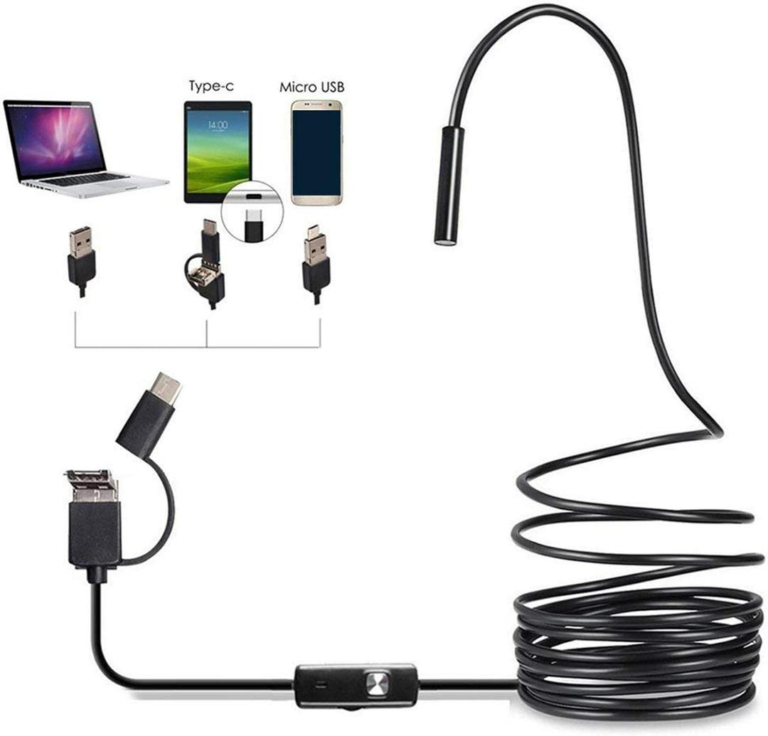 3 in 1 Endoscope Inspection Camera Borescope HD Camera Waterproof Snake Pipe Drain with 6 Adjustable Led Light Snake Cable USB Adapter for Android Phone Tablet Device(Size:2 M)