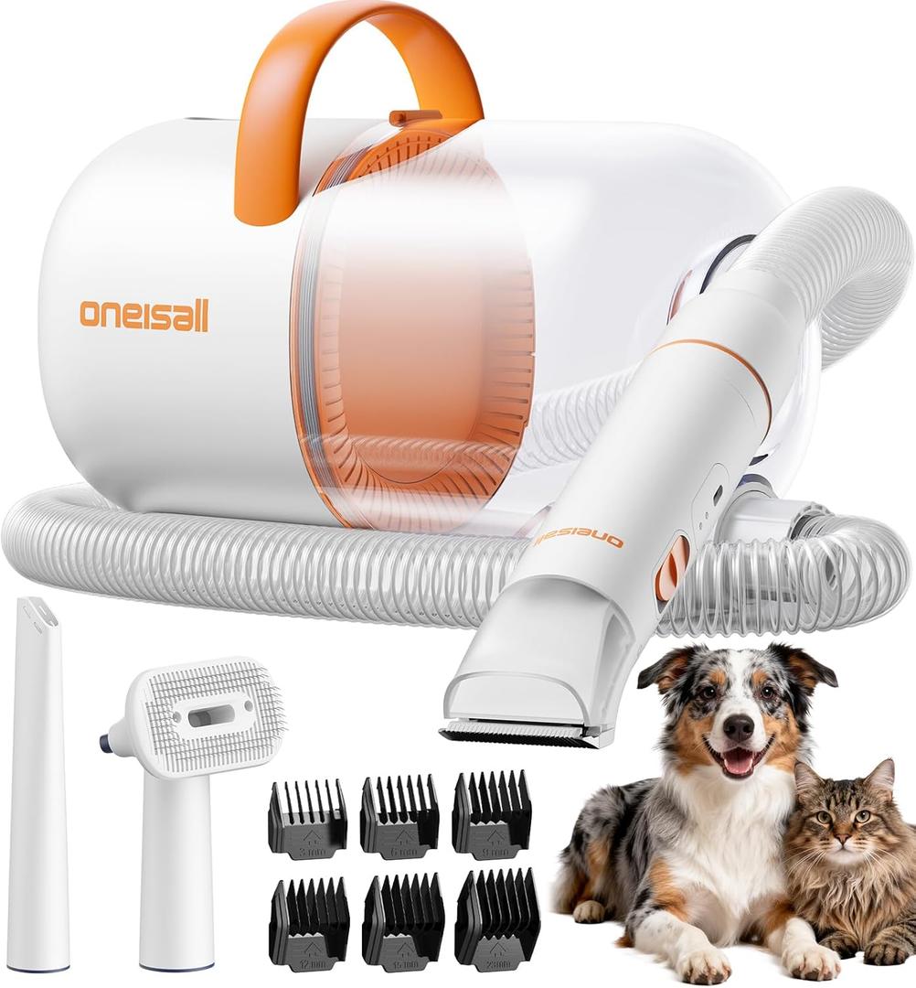 oneisall Dog Grooming Vacuum - 15000Pa Suction, Captures 99% Pet Hair to Reduce Shedding, Dog Grooming Clippers & Quiet Brush (59dB) with 4 Accessories, 2L Dust Canister for Home CleaningOrange