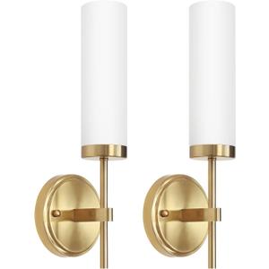 Gold Wall Sconces, Modern Bathroom Vanity Light Fixtures, Sconces Wall Decor Set of 2, Wall Lamps with Frosted Glass, Indoor Wall Lights for Bedroom Living Room Hallway Gold & Milk Glass