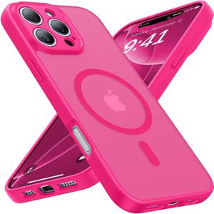 Faiono Magnetic for iPhone 16 Pro Max Case [Full Camera Protection][Military-Grade Protection][Compatible with MagSafe] Shockproof Protective Slim Phone Case for iPhone 16 Pro Max, Hot Pink