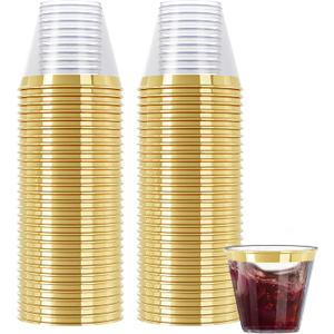 R-kay 100 Pack Gold Plastic Cups For Party - Plastic Cups 9 oz - Party Cups Disposable - Premium Heavy Duty Gold Cups - Disposable Wine Glasses For Wedding - Plastic Wine Glasses/Disposable Cups