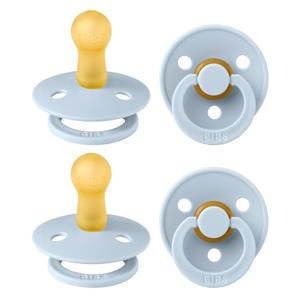 BIBS Colour Pacifier 4Pack, BPA Free Dummy Pacifier, Round Nipple. Natural Rubber Latex, Made in Denmark, Size 2 (6-18 Months), Baby Blue