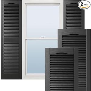 Ekena Millwork Lifetime Vinyl LL1S14X03100BL Standard Cathedral Top Center Mullion, Open Louver Vinyl Shutters, w/Installation Shutter-Lok's & Matching Screws (Per Pair), 14 1/2"W x 31"H, Black