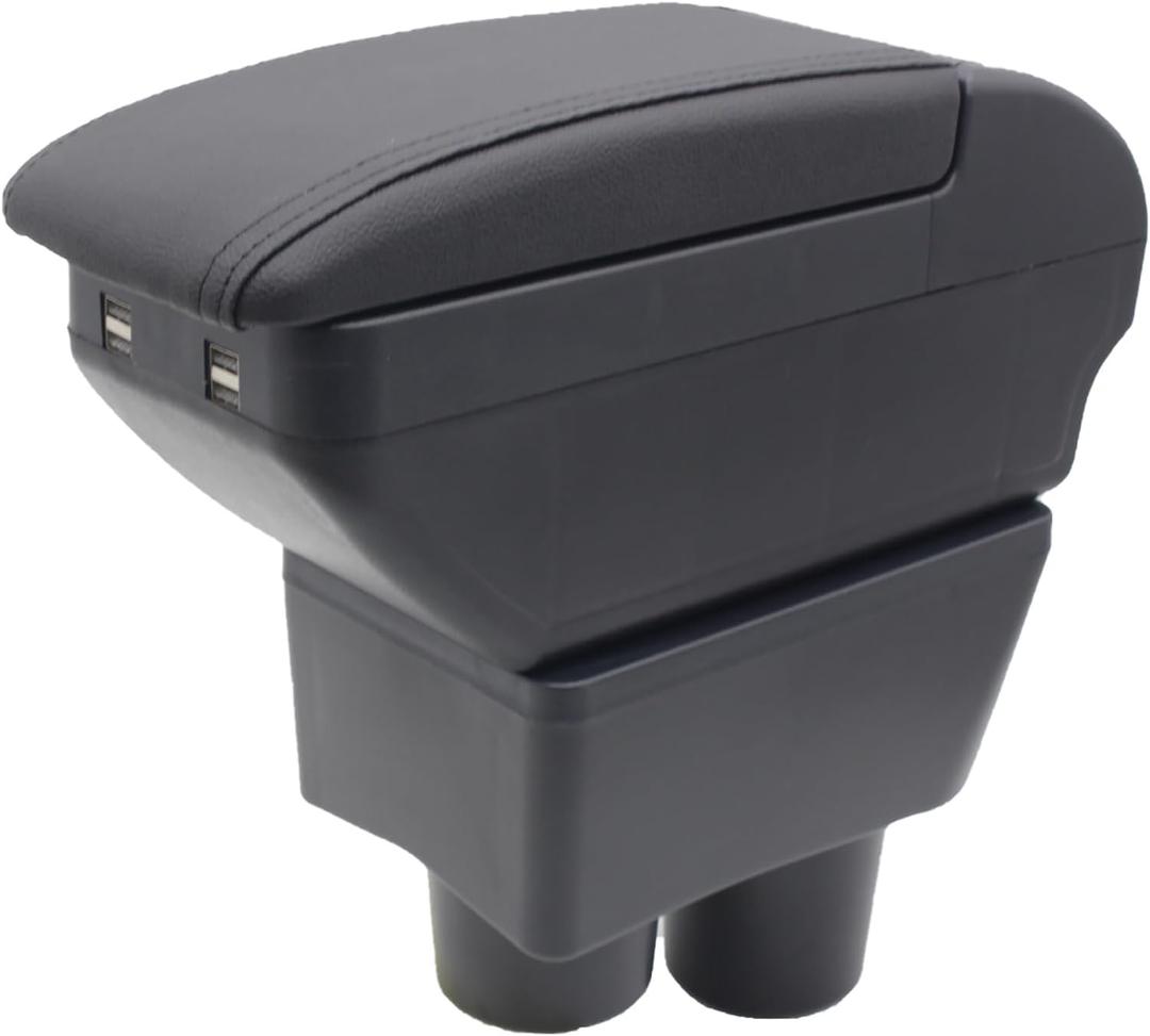 YJYWZH Armrest Box for Nissan Almera Versa 2012-2019 Car Center Storage Box Organizer Interior Hand Centre Consoles with 4 USB Ports Cup Holder Arm Rest Double-Layer Black Accessories