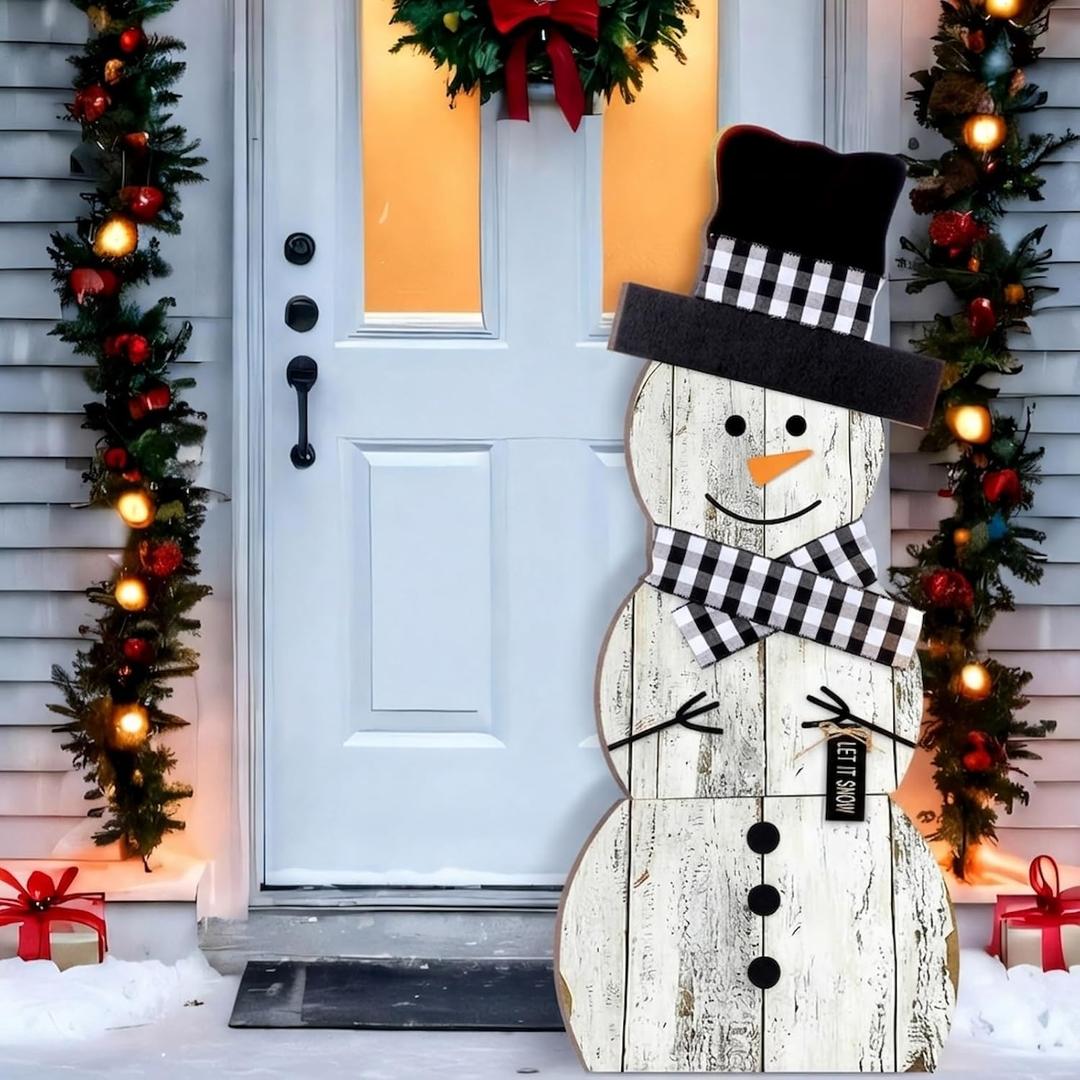 Vercraft 35 Inch Winter Snowman Porch Sign Rustic Outdoor Standing Snowman Porch Decor Wooden Winter Welcome Sign for Christmasholiday Farmhouse Outdoor Indoor Yard Decor Party Favor Gifts