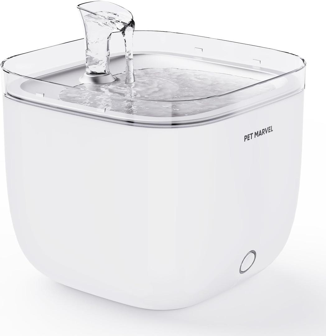 Pet Marvel Kitty Spout Cat Water Fountain, 2L/68oz Water Fountains for Cats Indoor with Ultra Quiet Wireless Pump, Detachable Automatic Pet Dispenser with Replacement Filter, BPA-Free, White