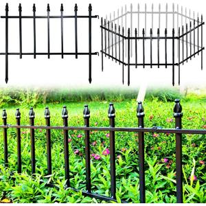 Metal Decorative Garden Fence 22" Wide x 18" High (10 Panels, Total Length 18.3 feet), Metal Border Folding Fence, Landscape Fencing for Flower Bed, Yard, Animal Barrier (Black)