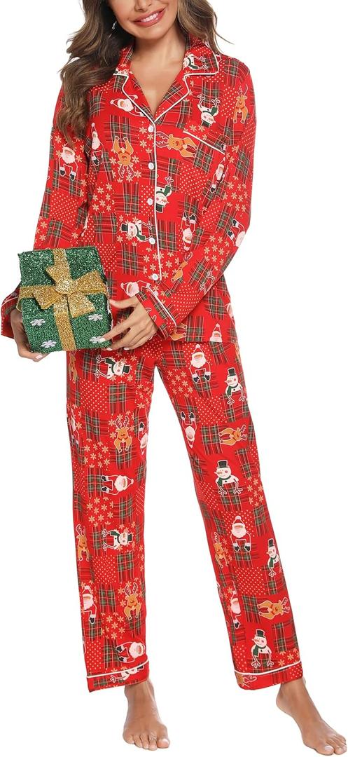 Samring Pajamas Women's Long Sleeve Sleepwear Button Down Pj Sets Soft Loungewear Pajama Set for Women S