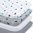 Bassinet Sheet 4 Pack for Baby Boys or Girls, Bassinet Sheets Ultra Soft Universal Fit for Most Rectangle, Oval, Hourglass Bassinet Mattress, Bassinet Sheets, Grey