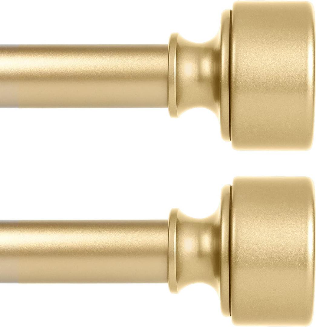 2 Pack Gold Curtain Rods for Windows 48 to 84 Inch(4-7ft), 1 Inch Diameter Heavy Duty Curtain Rod, Adjustable Decorative Drapery Poles 36-88", Brass Gold