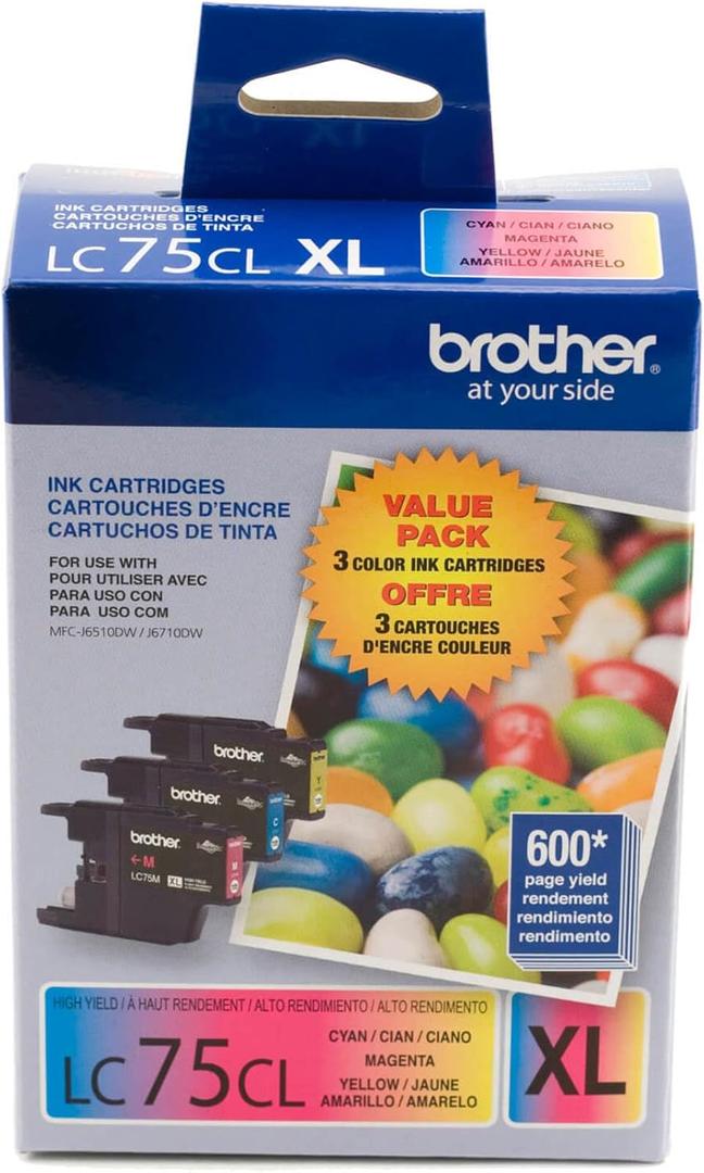 Brother LC753PKS XL High Yield 3 Pack - 1 Each LC75C, LC75M, LC75Y Ink, Yellow/Cyan/Magenta (Colors)
