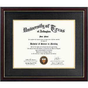 GraduationMall 11x14 Diploma Frame with Black over Gold Mat or Display 15x18 Certificate without Mat,Solid Wood & UV Protection Acrylic,Cherry Finish with Gold Trim
