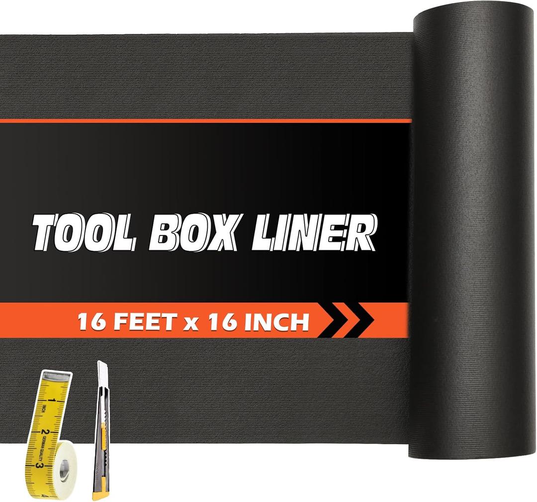 Professional Grade Tool Box Liner, Tool Box Drawer Liner 16 Ft X 23.6" | Black Toolbox Liner,PVC Toolbox Drawer Liners, Shelf Liner Non Slip Mat, Thick Foam Cabinet Liner, 23.6"W x 196.9"L