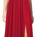 WOOSEA Women Sleeveless Deep V Neck Split Loose Sexy Plain Long Maxi Casual Dress (Red, XL)