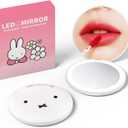 Miffy Handheld LED Makeup Mirror, Foldable 2-Side 1x/10x Magnification,Pocket Small Lighted Mirror for Travel, Face Shape (White)