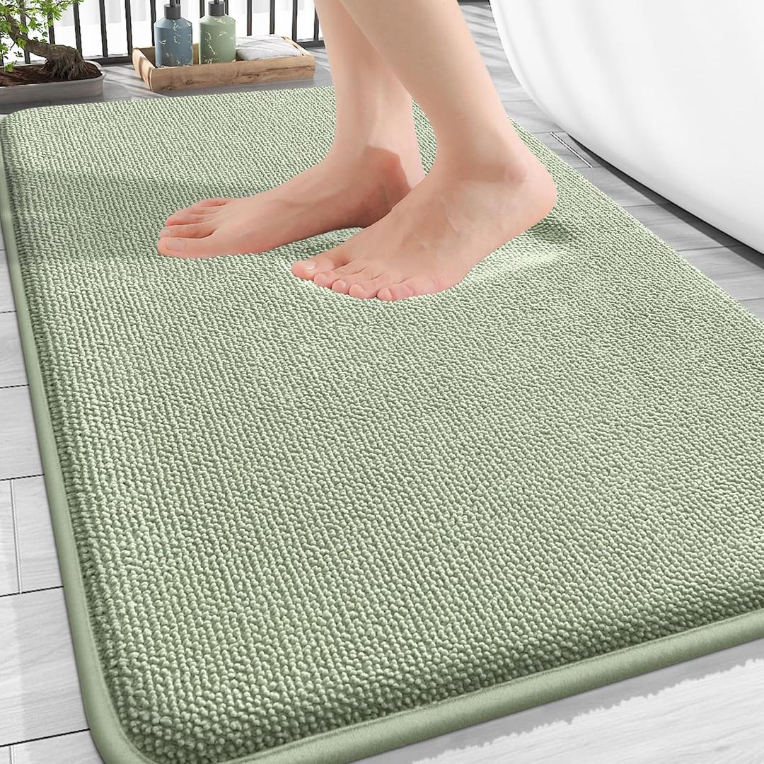 OLANLY Thick Memory Foam Bath Mat Rug 30x20, Extra Soft Absorbent Bathroom Rug, Quick Dry Bath Mats, Non-Slip, Machine Washable Carpet for Bathroom, Tub and Shower, Home Decor Accessories, Sage Green