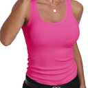 GEMBERA Womens Scoop Neck Sleeveless Racerback Ribbed Knit Slim Fitted Basic Tank Top Shirt (Medium, Hot Pink)