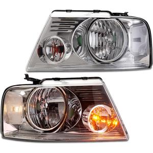 GRAND ORANGE Headlight Assembly Compatible with Ford F150 2004 2005 2006 2007 2008/ Fit Lincoln Mark LT 2006-2008 Driver & Passenger Side Headlamp Clear lens Chrome Houing Clear Reflector (2004-2008 Ford F150, Clear/Chrome/Clear)