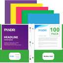 Two Pocket Folders, PANDRI 100 Pack Two Pocket Folders with Prongs, Designed for Office and Classroom, Assorted 5 Colors 2 Pocket 3 Prong Folders