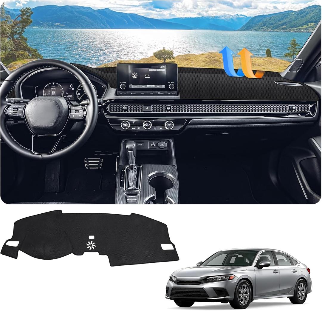 FIILINES Dash Cover for 2022-2025 Honda Civic, Dashboard Mat Accessories Dash Cover Sunshade Nonslip Mesh Protector No Glare Black