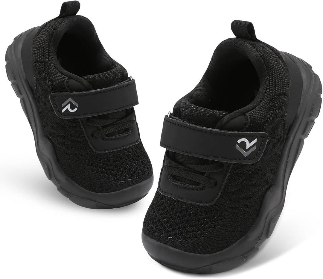 relxfeet Toddler Boys Girls Shoes Wide Toe Box Barefoot Sneakers Fashion Lightweight Breathable Tennis Walking Shoes (Black)