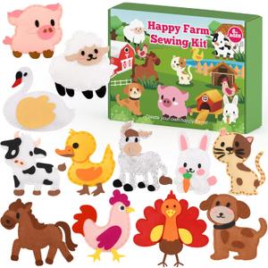 YEETIN Sewing Kit for Kids Ages 6+, Beginner Felt Sewing Craft Kit, DIY Farm Stuffed Animals Making Set, Learn to Sew Gifts for Birthday