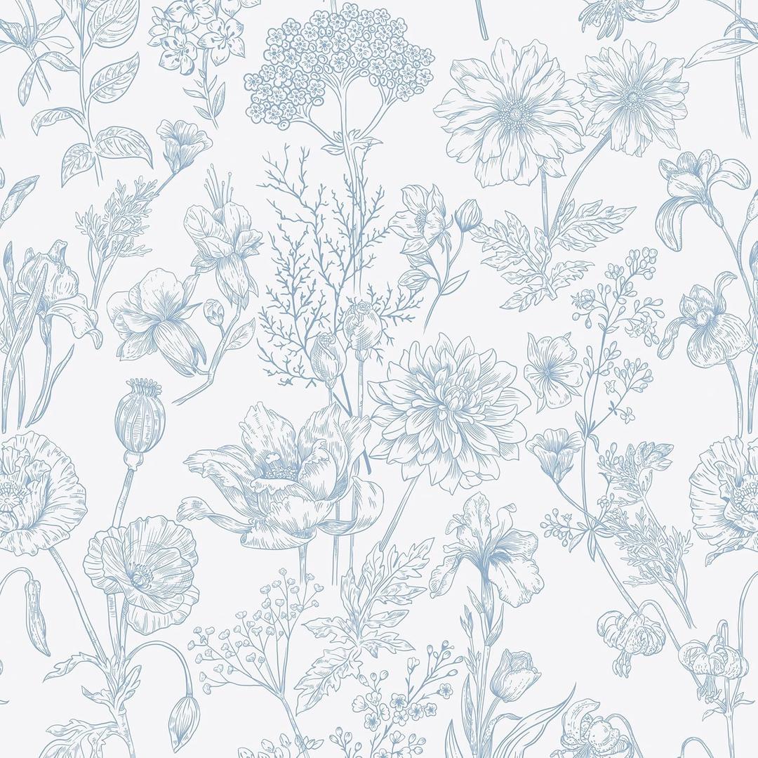 EeeComing Floral Peel and Sick Wallpaper Boho Contact Paper Modern White and Blue Peel and Stick Wall Paper Removable Self Adhesive Wallpaper for Bedroom Bathroom Cabinets Vinyl Roll 17.3X197