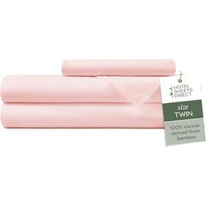 Hotel Sheets Direct 3 Piece Bed Sheet Set Twin Size, 100% Viscose Derived from Bamboo Sheets Set with 1 Pillowcase, Cooling & Breathable Luxury Bedding, Moisture-Wicking, Silky Soft Texture, Rose Pink