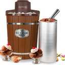 Nostalgia Electric Ice Cream Maker With 6 Qt Capacity - Old Fashioned Ice Cream Machine Makes Frozen Yogurt or Gelato in Minutes- Vintage Wooden Style Ice Cream Maker with Aluminum Canister- Dark Wood