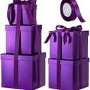 Cholemy 5 Pcs Square Nesting Boxes Decorative Gift Boxes with Lid and Ribbon Assorted Sizes Wrap for Valentines Day, Engagement, Anniversary, Birthday, Bridal Shower Party Gifts(Purple)