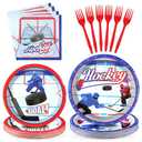 Grencian 96Pcs Hockey Birthday Party Supplies 350 GSM Ice Hockey Paper Plates and Napkins Tableware Sets for Boys Kid's Fans Gameday Sports Theme Party Decorations Favors Servers 24