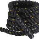 MECCANIXITY Battle Rope 20ft x 1.5 Inch Polyester Workout Rope Heavy Fitness Exercise Rope for Strength Training Home Gym Muscle Building, Black Yellow