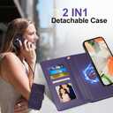 Harryshell 2 in 1 for Google Pixel 9A Wallet Case Magnetic Compatible with Magsafe RFID Blocking Card Holder Detachable Phone Cover Zipper Purse Kickstand Wrist Strap for Men Women Floral Purple