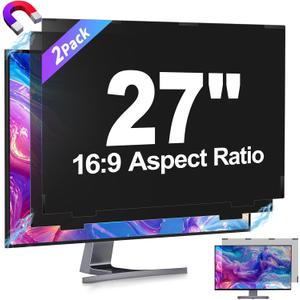 2 Pack Magnetic Removable 27 inch Computer Privacy Screen Filter for 16:9 Widescreen Monitor Desktop PC, 27inch Anti Blue Light Glare Eye Protection Shield, Anti Spy Screen Protector Screen