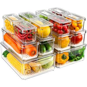 14 Pack Fridge Organizers and Storage - Refrigerator Organizer Bins with Lids, BPA-Free Fridge Organization, Fruit Storage Containers for Fridge, Vegetable, Food, Drinks, Cereals, Clear